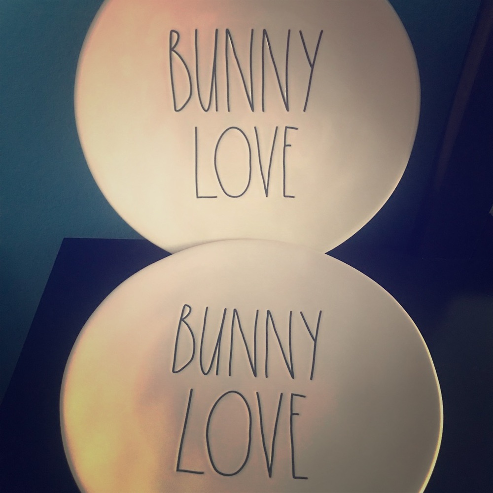 Set of 2 Rae Dunn Ceramic Pink Bunny Love Plates